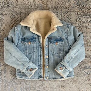 Express Reversible Denim Sherpa Cropped Jacket Small